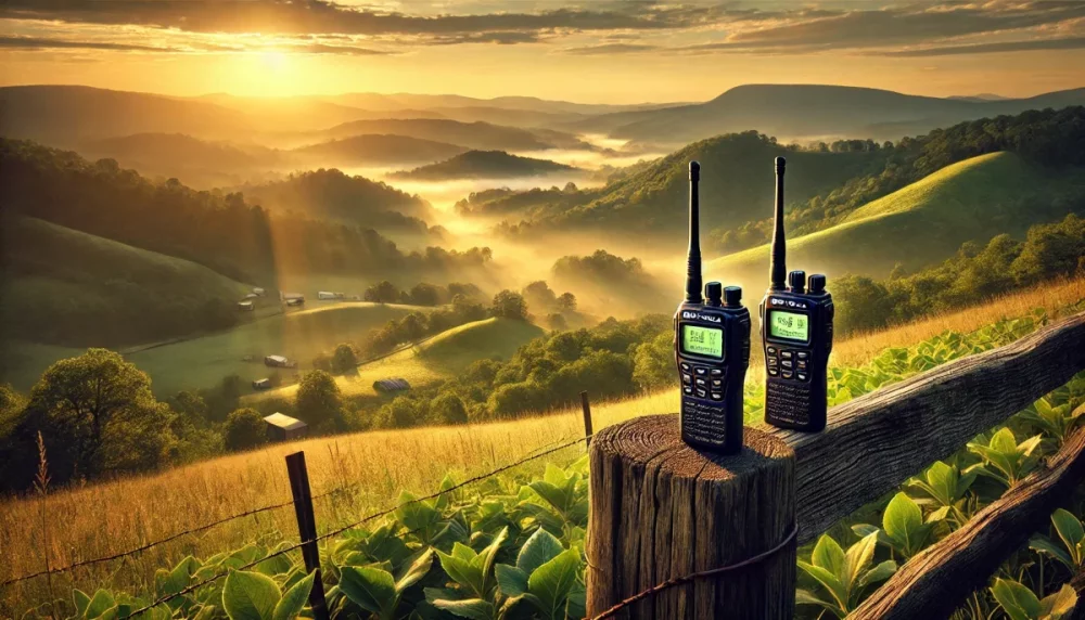 DALL·E 2024-12-06 22.07.05 - A scenic depiction of the rolling hills of Middle Tennessee at sunrise, featuring lush green valleys and misty hills. In the foreground, a pair of Mot.webp